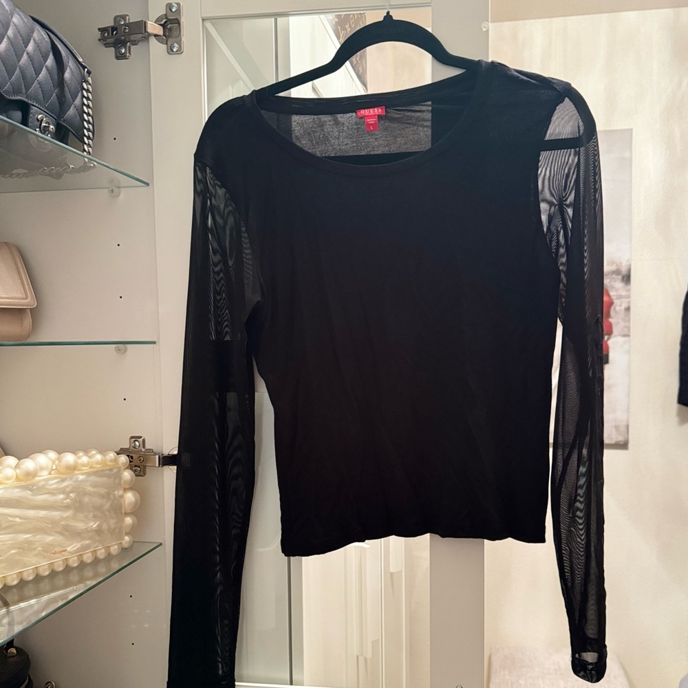 Guess Mesh Long Sleeve Top with Sleeve Detail